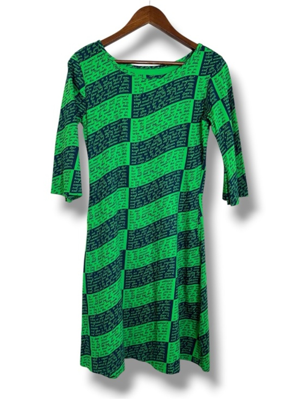 Svaha Shakespeare Sonnet 18 Script Green Organic Cotton Shirt Shift Dress MED